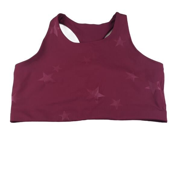 Gap Fit Sports Bra Large Blackout Technology High Neck Burgundy Stars Athleisure - Picture 1 of 3